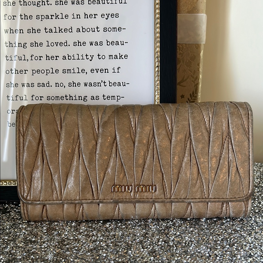 Miu Miu Tan Quilted Leather Wallet
